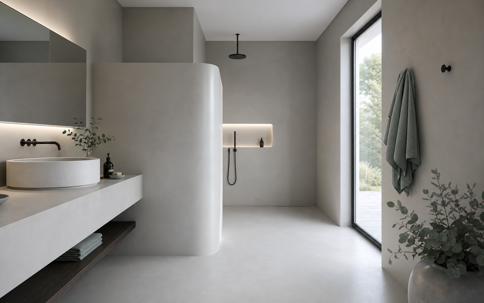 Bagno minimale con pareti e pavimento continui Easy Wall & Floor